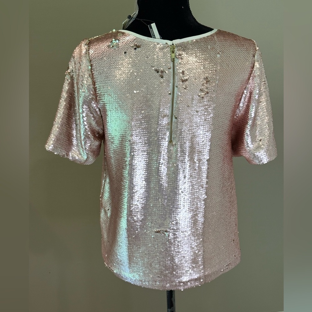 NWT Women’s TOPSHOP Rose gold reversible sequin short sleeve top- Size 6 - Picture 5 of 11
